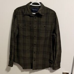 Calvin Klein Jeans Olive Green Plaid Button-Down Shirt